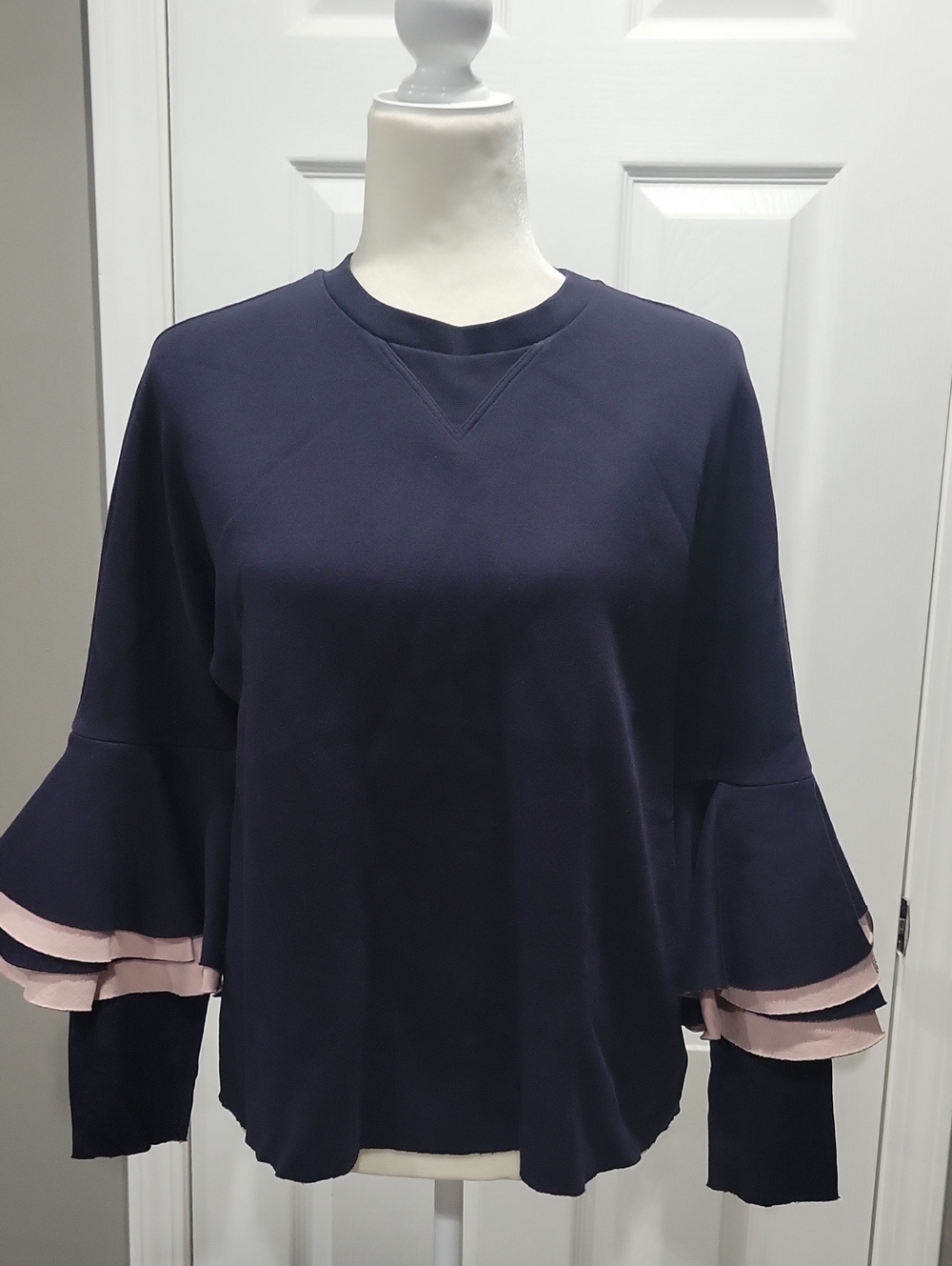 Ted Baker Navy Sweatshirt with Pink Layered Bell Sleeves